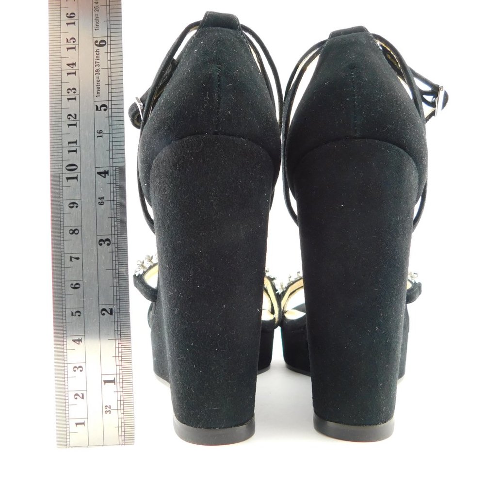 New JIMMY CHOO BING Black Suede Leather Crystal Strap Wedge Heel Sandals 37.5 - Picture 7 of 10